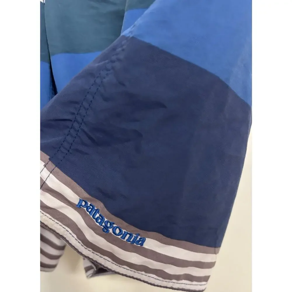 Patagonia Board Shorts 30 Men's Blue Striped Nylon Pockets Beach Surf Swimwear